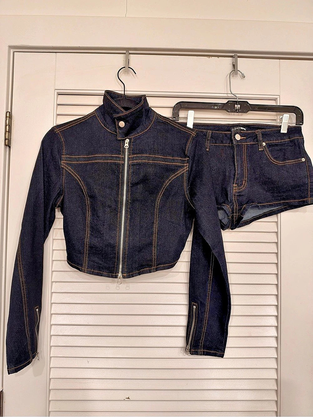 Fashion Nova Cropped Denim Jacket & Jean short Shorts Set